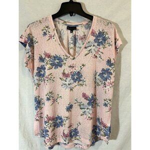 Bobeau Women's Floral Pink Large Short Sleeve Blouse